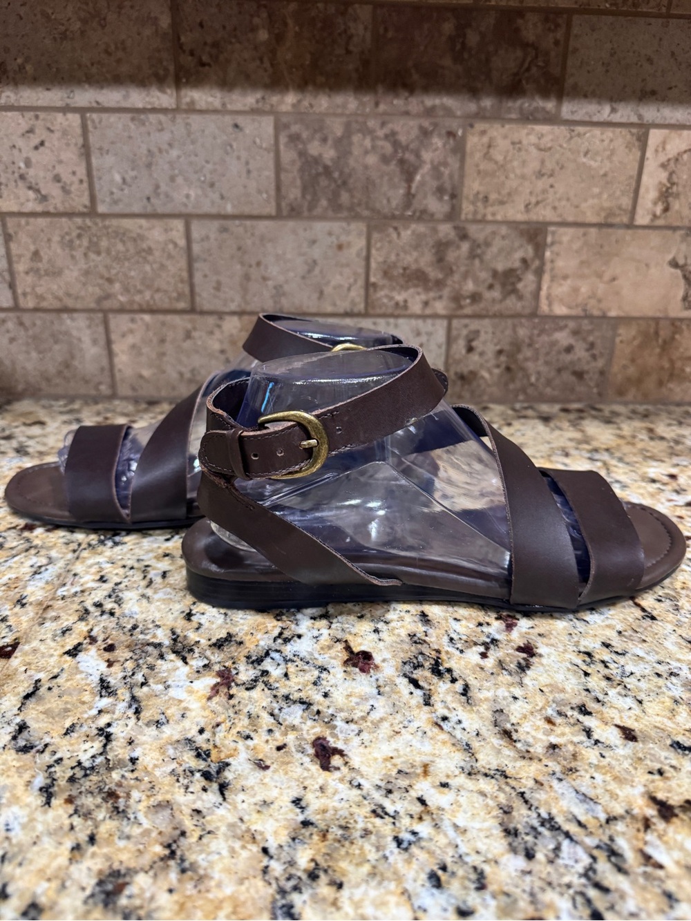 FRANCO SARTO | Leather Slide Sandals - dark brown size 10M strappy casual - Picture 5 of 8